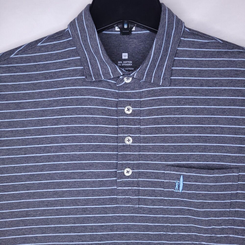 Johnnie O Polo Shirt Mens Medium Striped Gray, Blue Neese Gunmetal